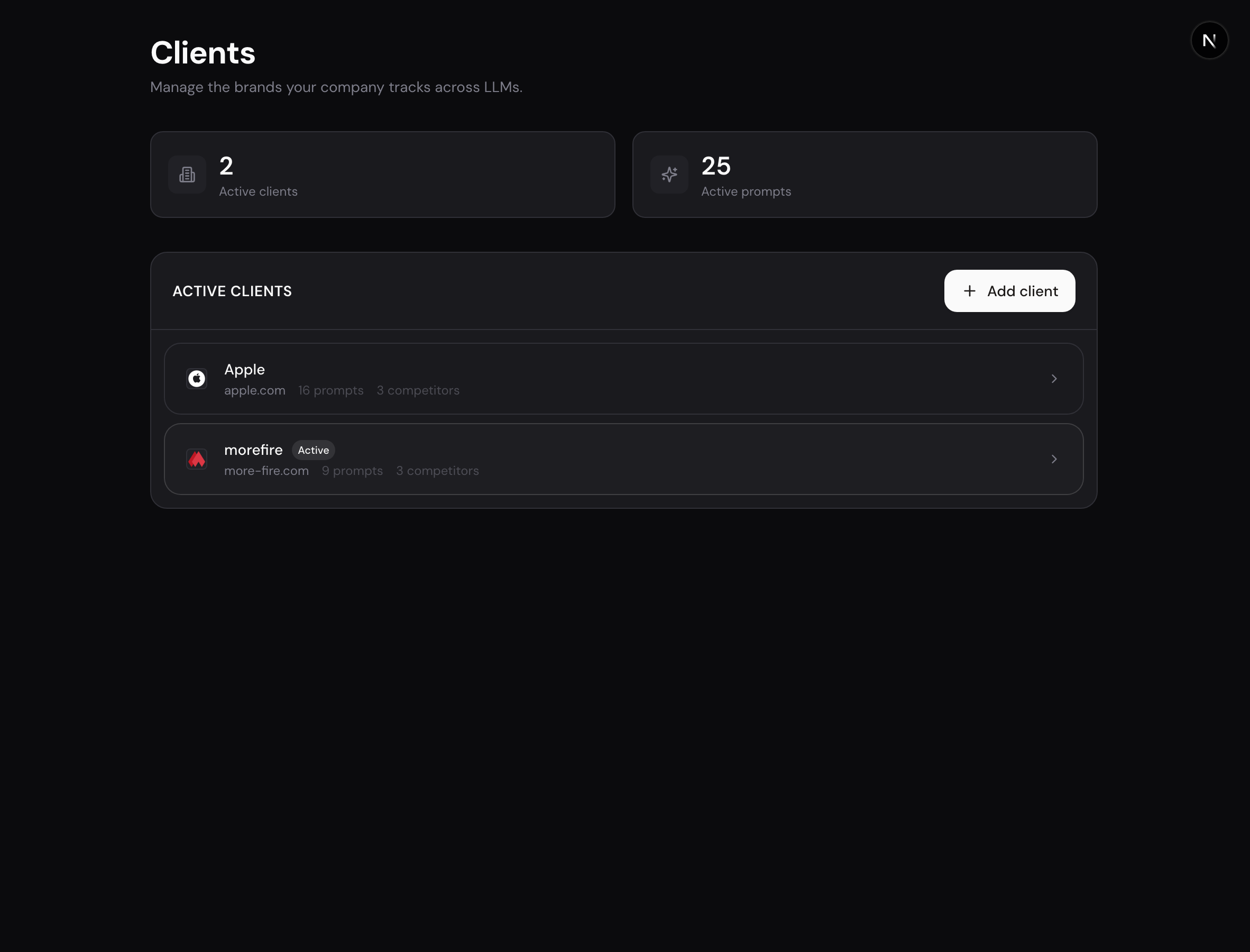 Client-Auswahl im Dashboard