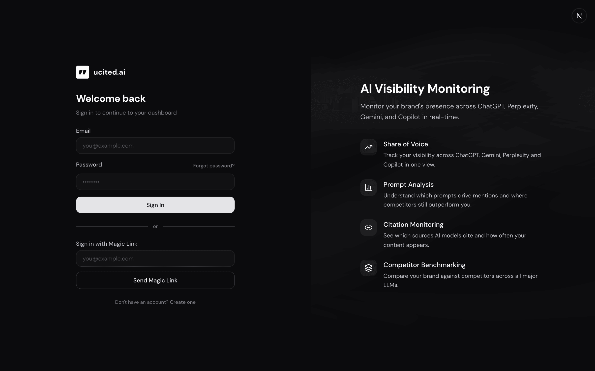 Login-Seite von ucited.ai