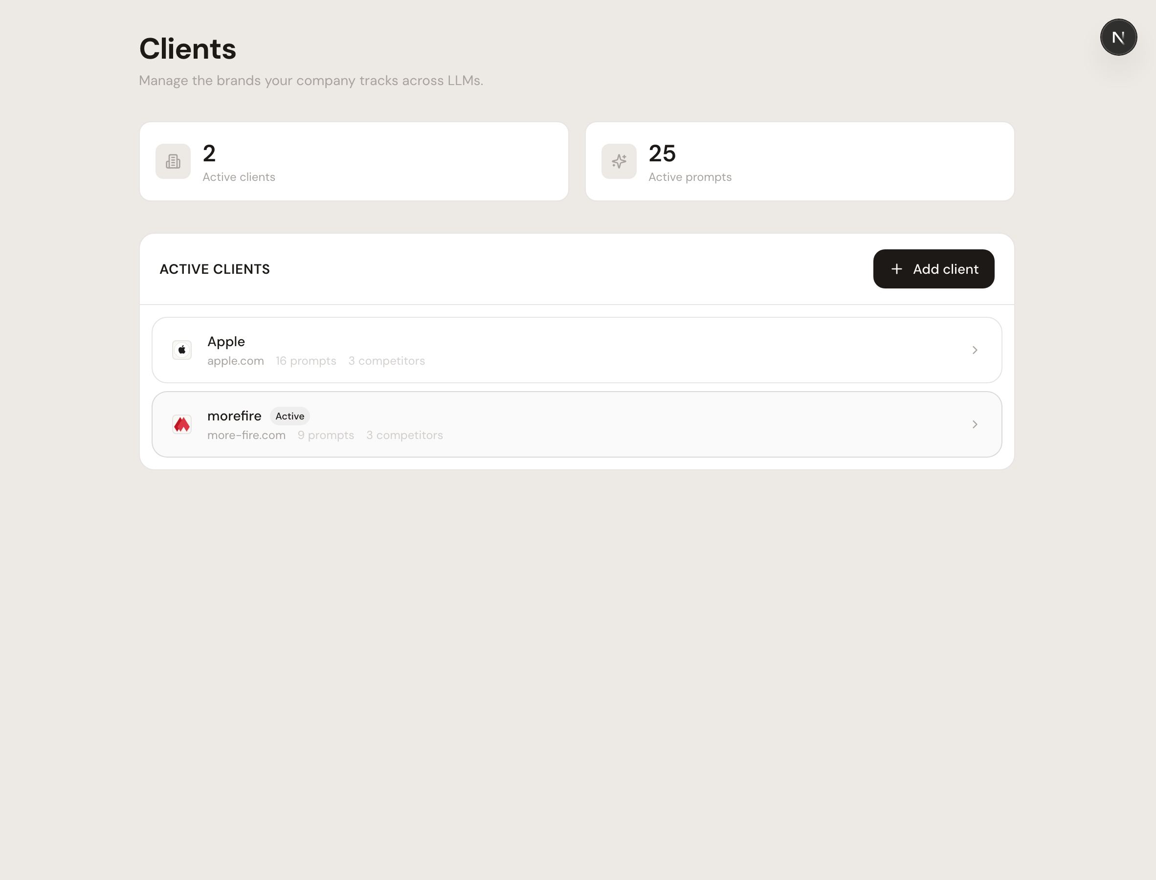 Client-Auswahl im Dashboard