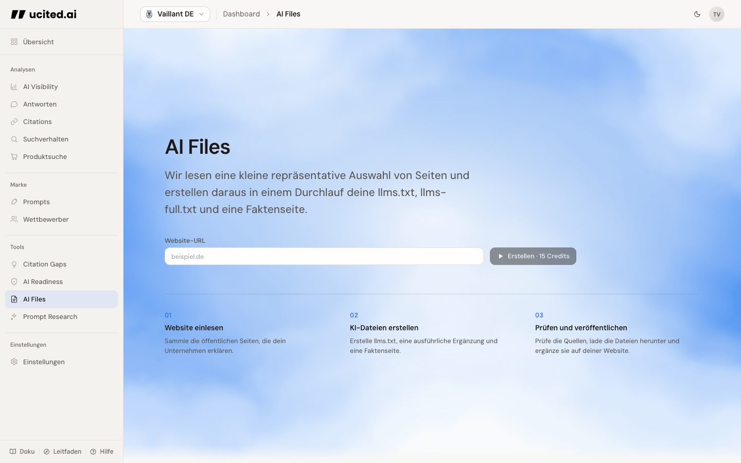 AI Files: Website-Analyse starten