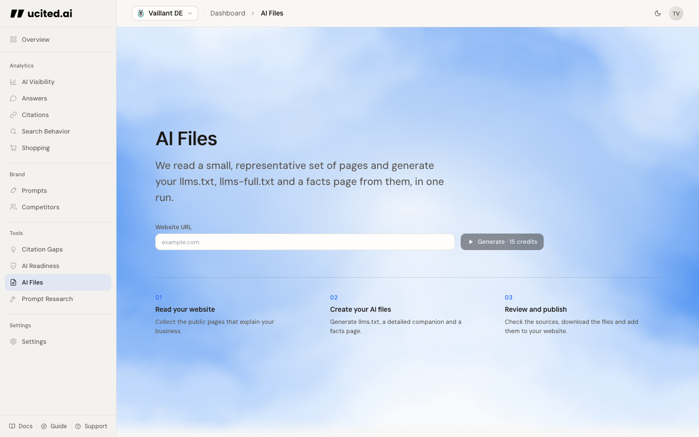 AI Files: start a website analysis