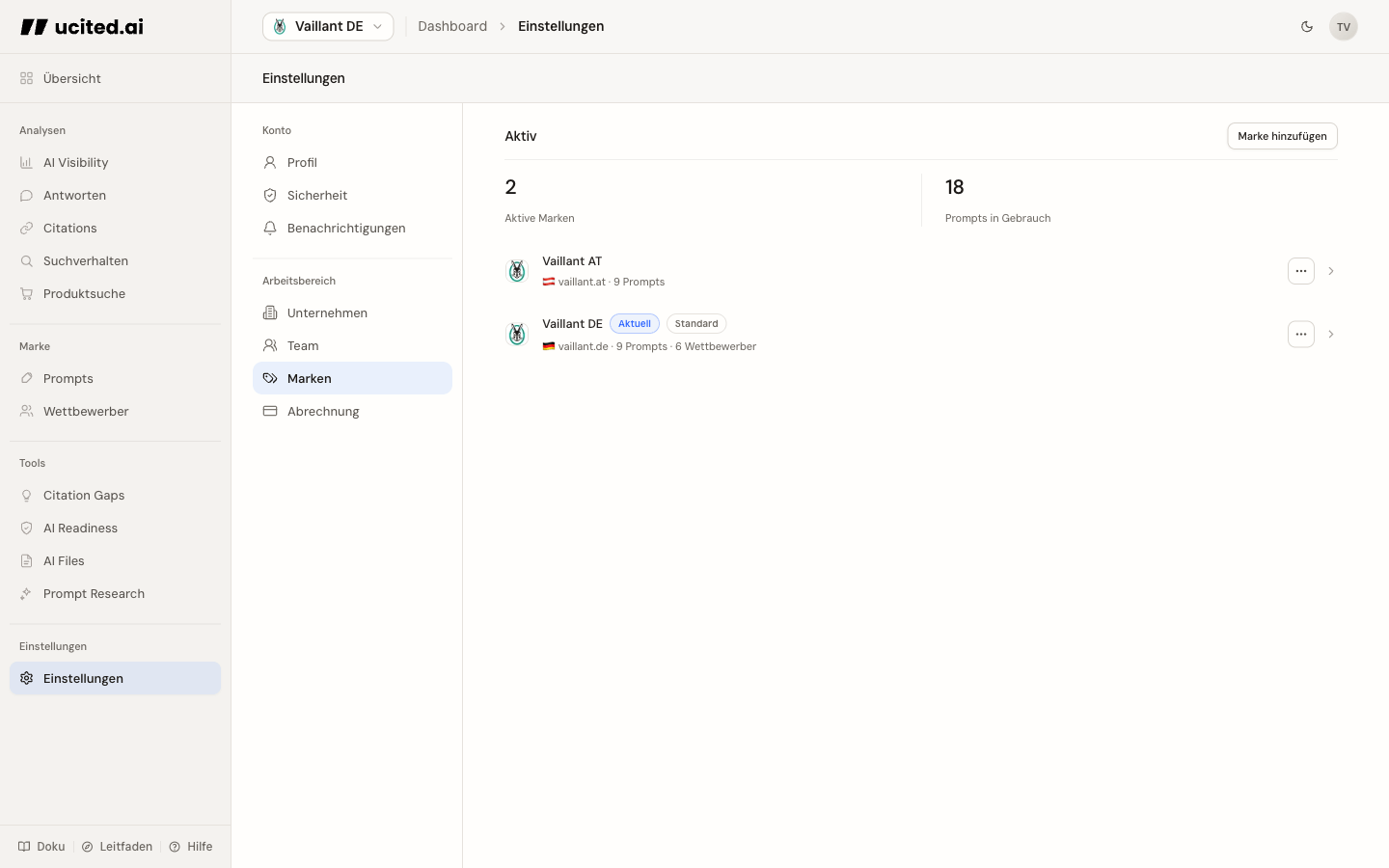 Clients-Seite im Dashboard