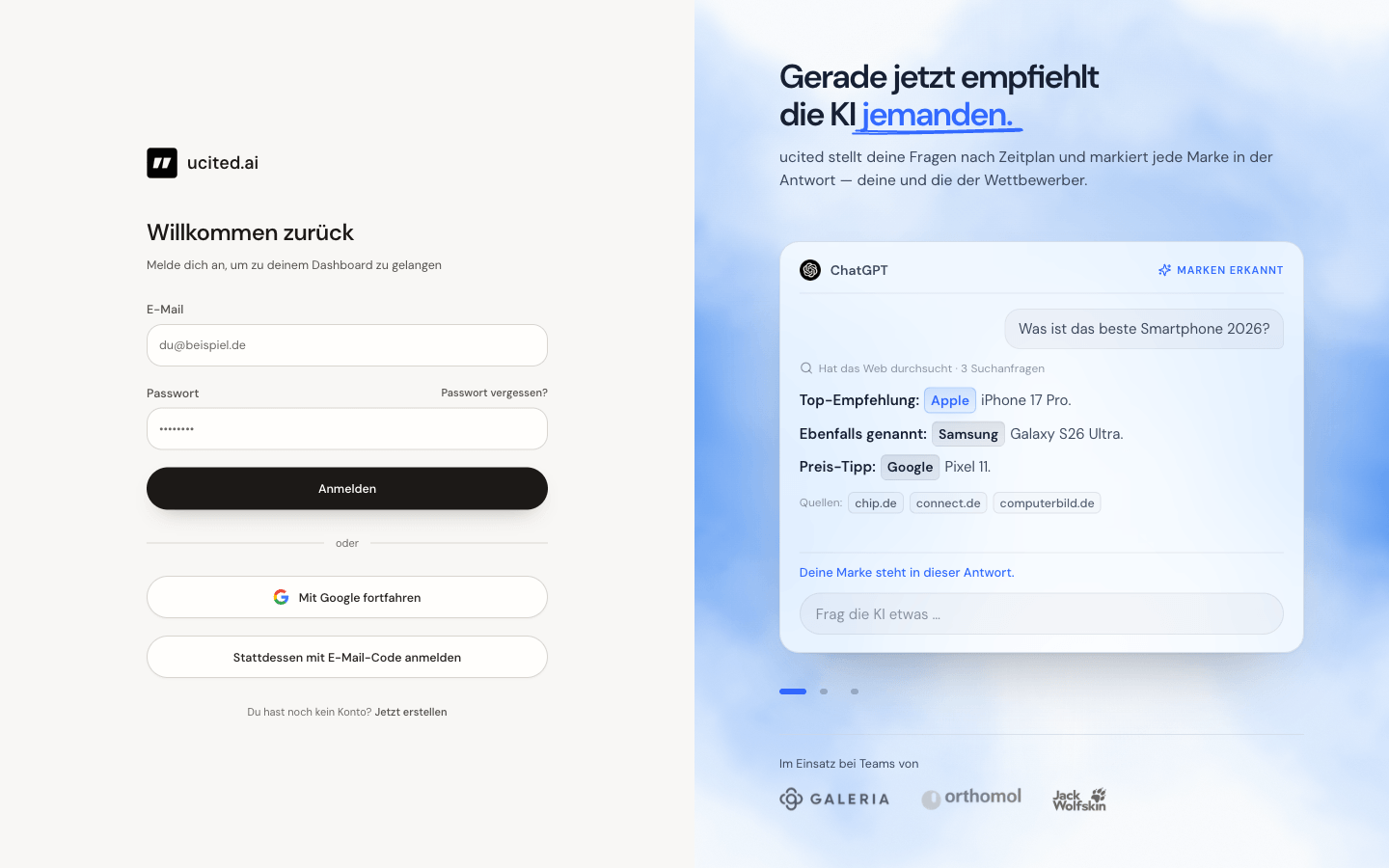 Login-Seite von ucited.ai