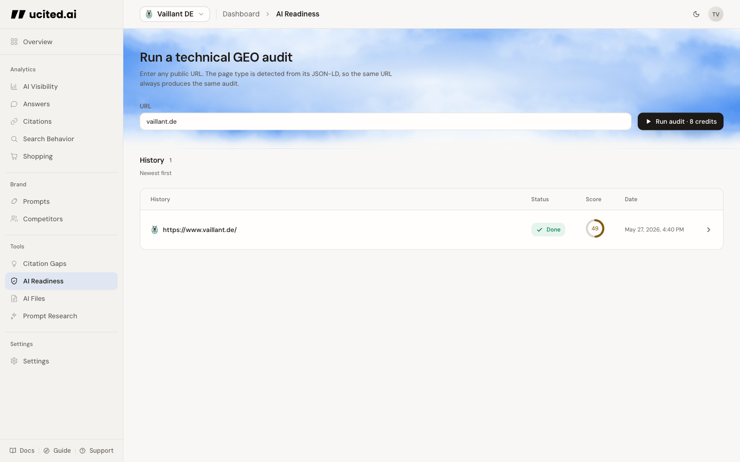 AI Readiness start screen · Vaillant