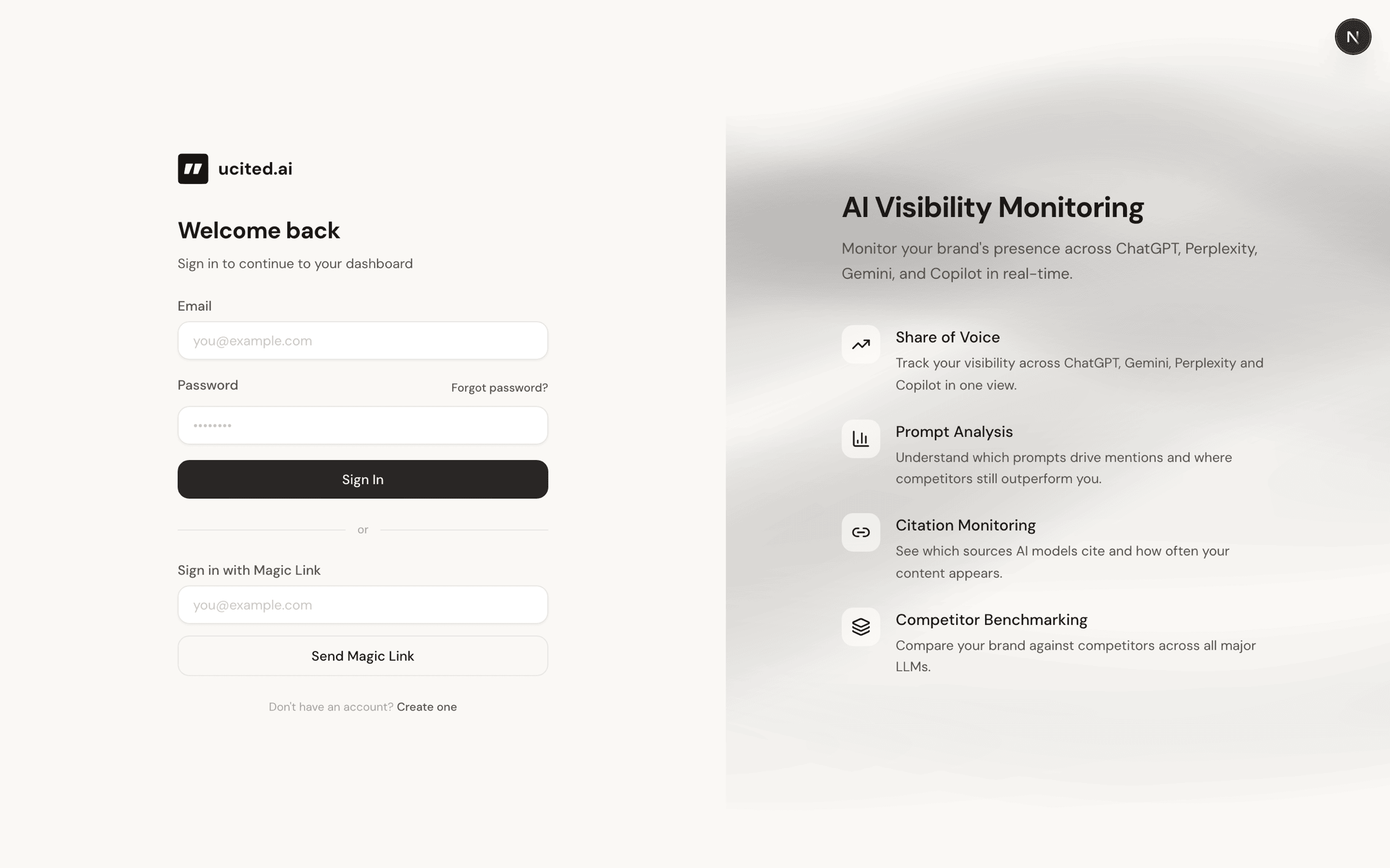 Login-Seite von ucited.ai