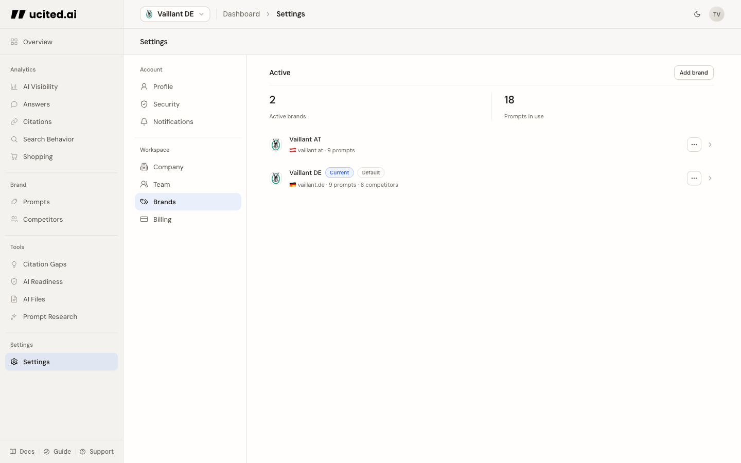 Clients page in the dashboard