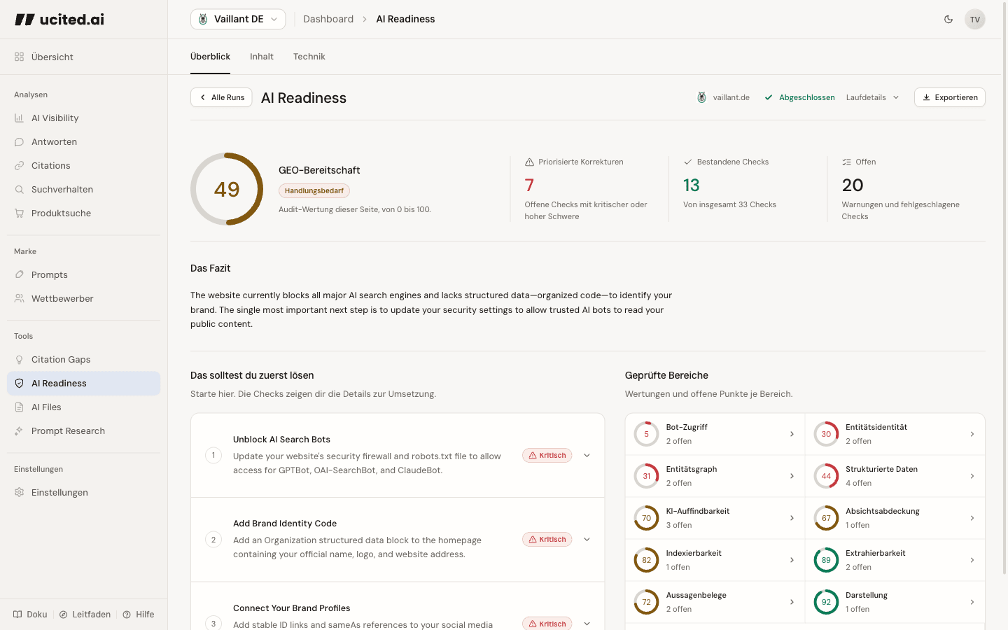 AI Readiness: Ergebnisansicht im Dashboard